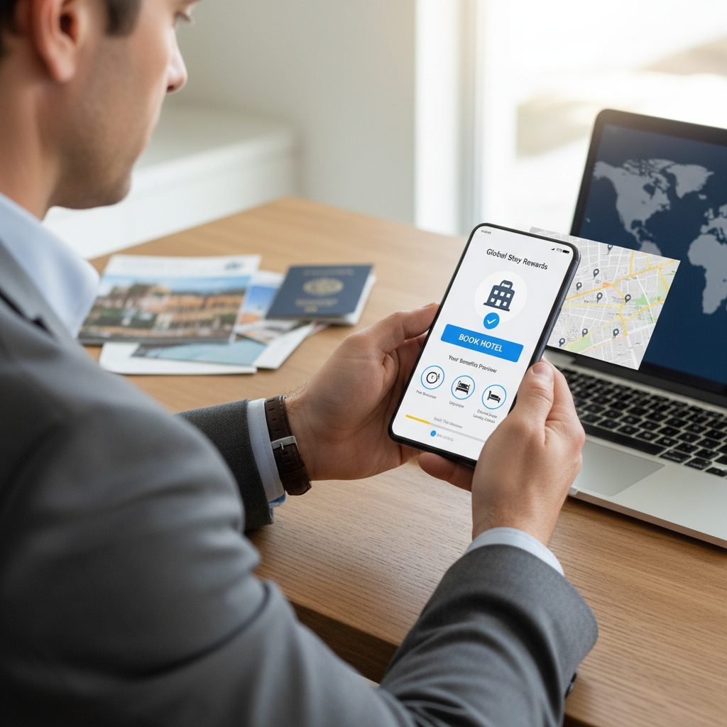 digital hotel loyalty rewards and benefits on smartphone