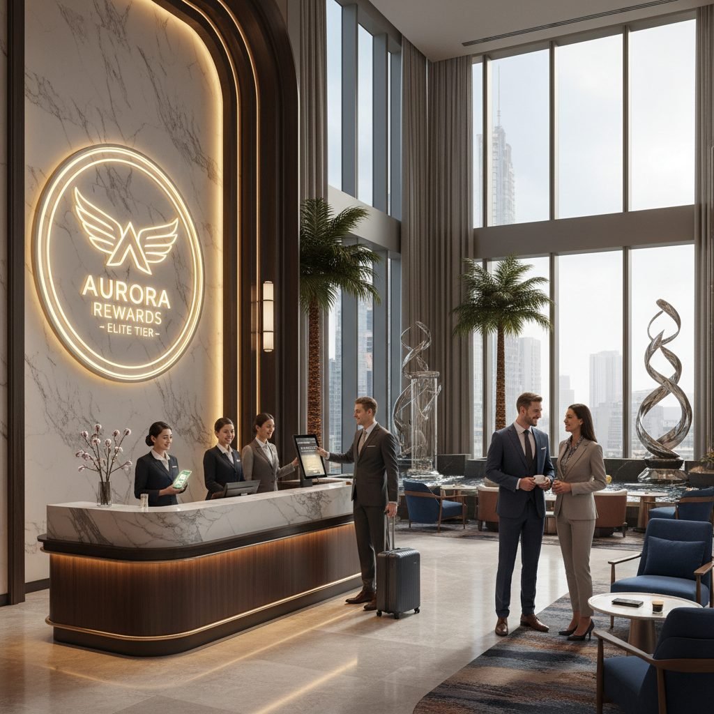 luxury hotel lobby with loyalty program concept