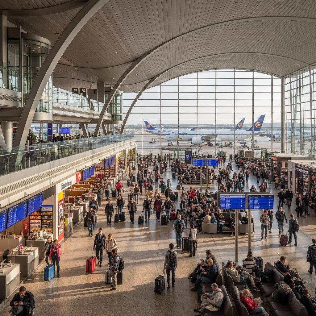 Modern international airport terminal