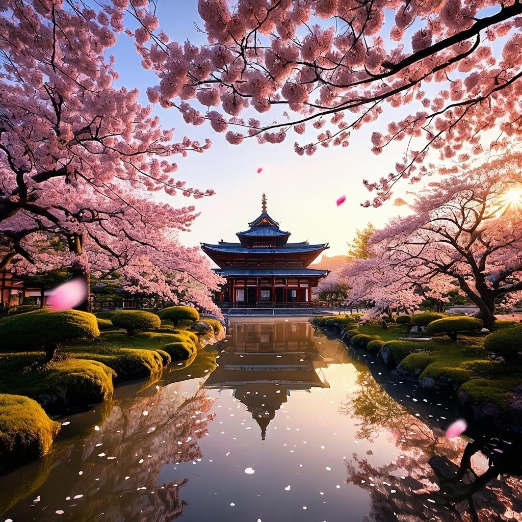 Cherry blossoms in Japanese garden