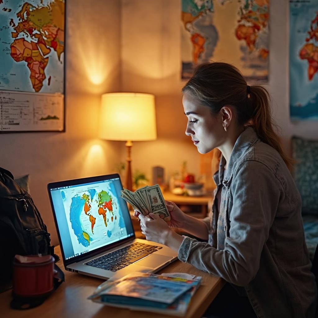 budget traveler planning and saving money for travel