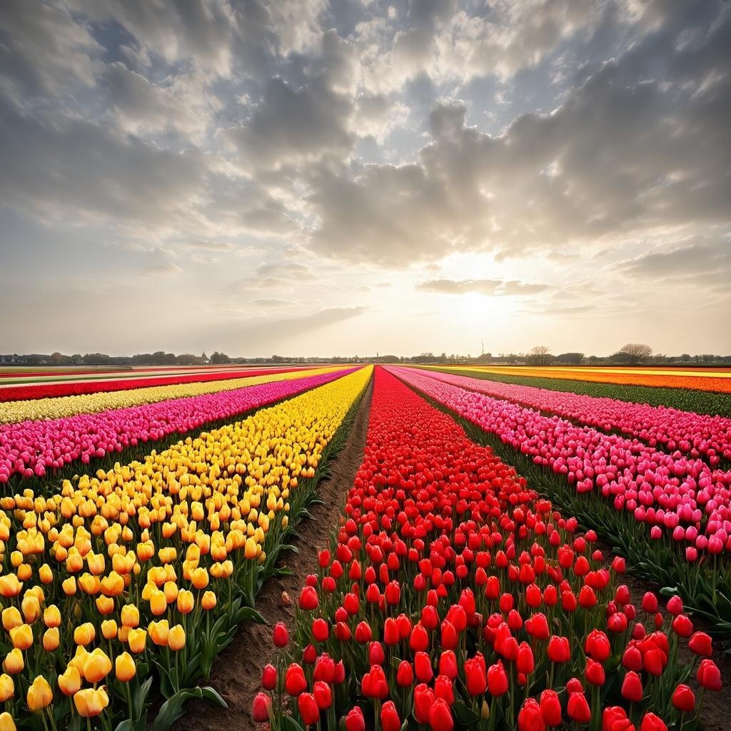Colorful tulip fields in Netherlands spring season