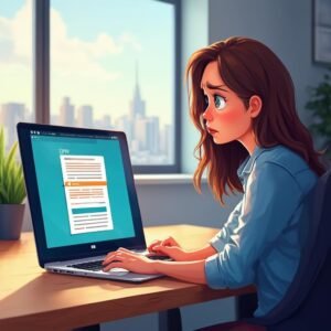 Frustrated traveler checking flight prices on laptop