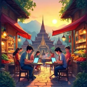 Chiang Mai old city with temples and digital nomad cafes