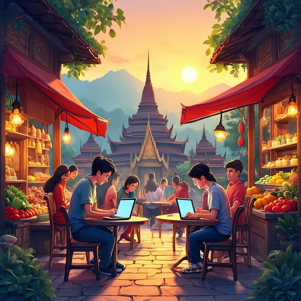 Chiang Mai old city with temples and digital nomad cafes