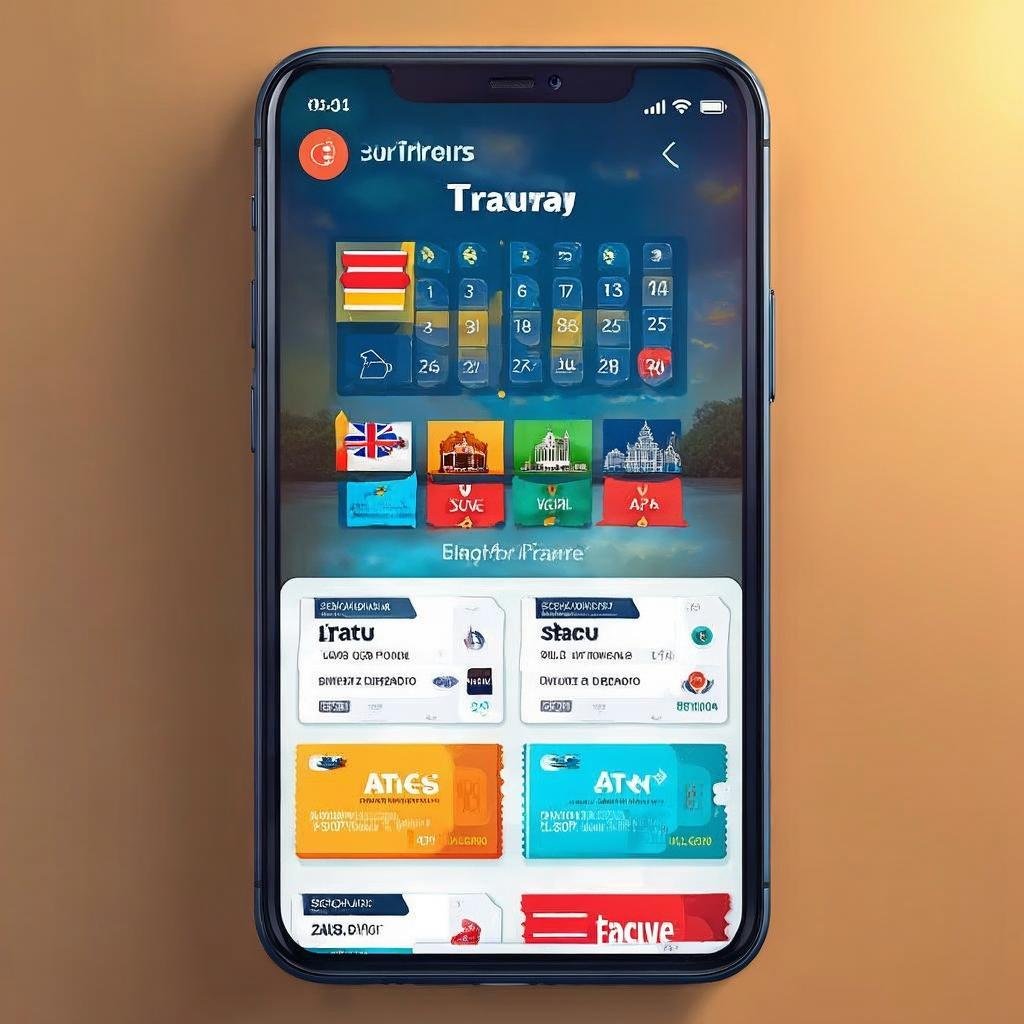 Smartphone showing travel itinerary app with multiple cities and calendar