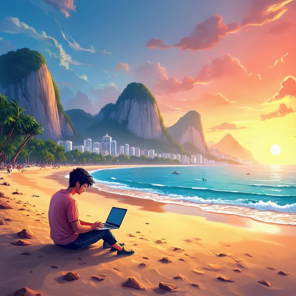 Da Nang golden beach with modern city and marble mountains