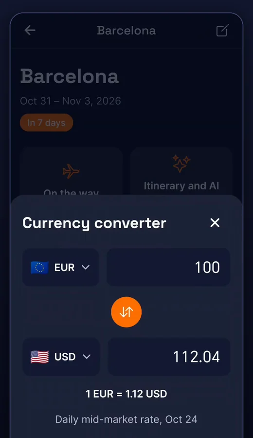 Currency converter: 100 EUR in USD with the daily mid-market rate